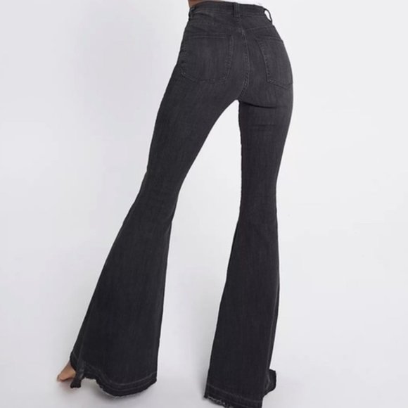 Free People NWT Irreplaceable Jeans Flare Black Charcoal Button Fly - Picture 2 of 7